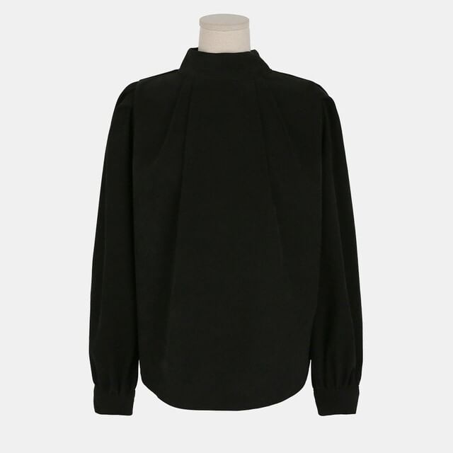 Mock Neck Ruched Long-Sleeve Blouse