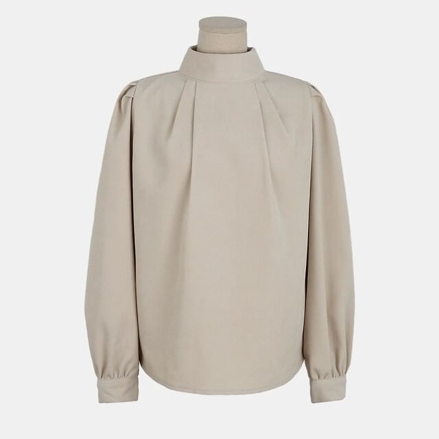 Mock Neck Ruched Long-Sleeve Blouse