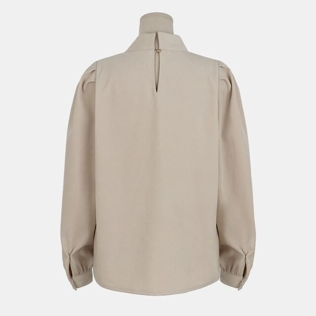 Mock Neck Ruched Long-Sleeve Blouse