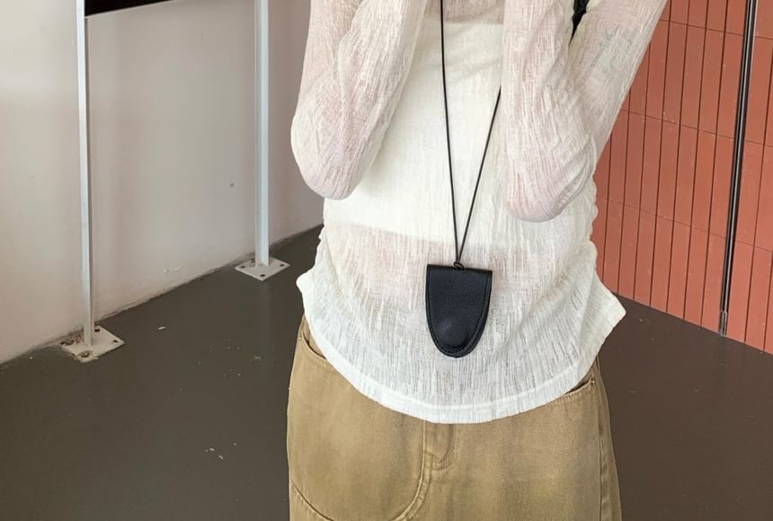 Sheer Crewneck Top with Long Sleeves