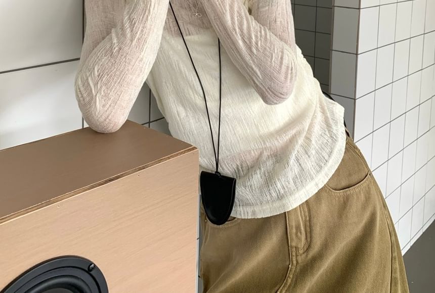 Sheer Crewneck Top with Long Sleeves
