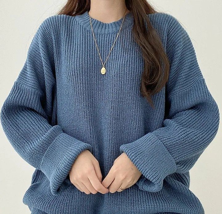 Ribbed Knit Crew Neck Pullover Sweater