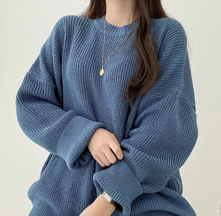 Ribbed Knit Crew Neck Pullover Sweater