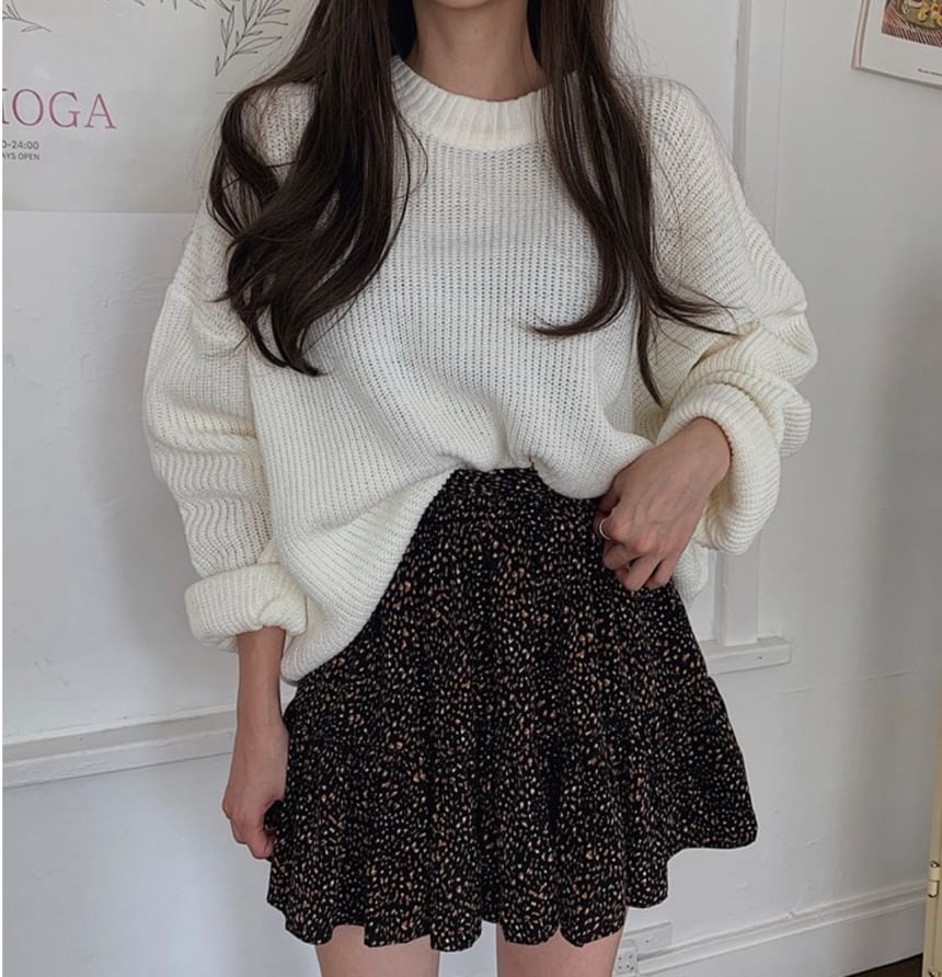 Ribbed Knit Crew Neck Pullover Sweater