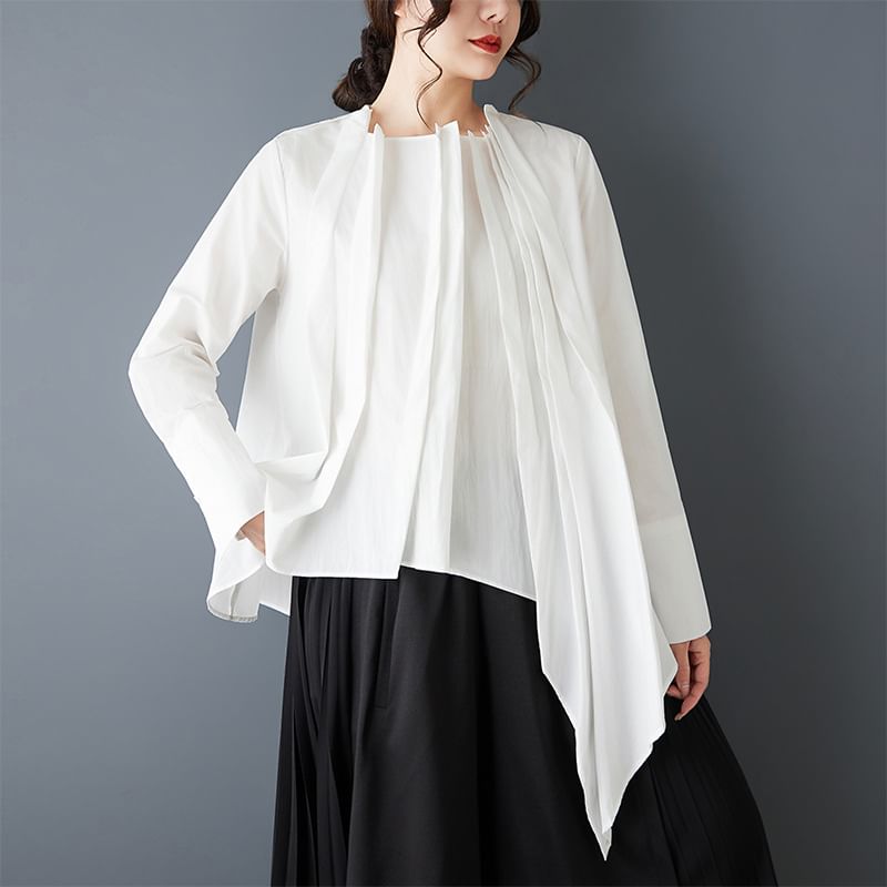 Asymmetrical Crewneck Shirt with Long Sleeves