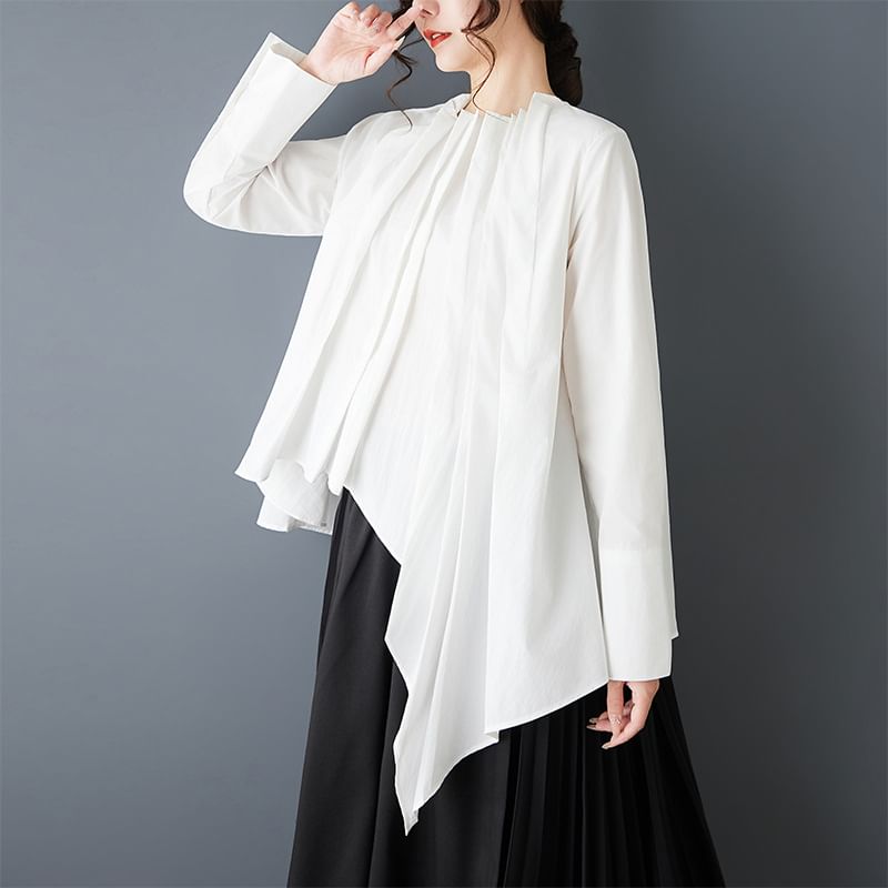 Asymmetrical Crewneck Shirt with Long Sleeves