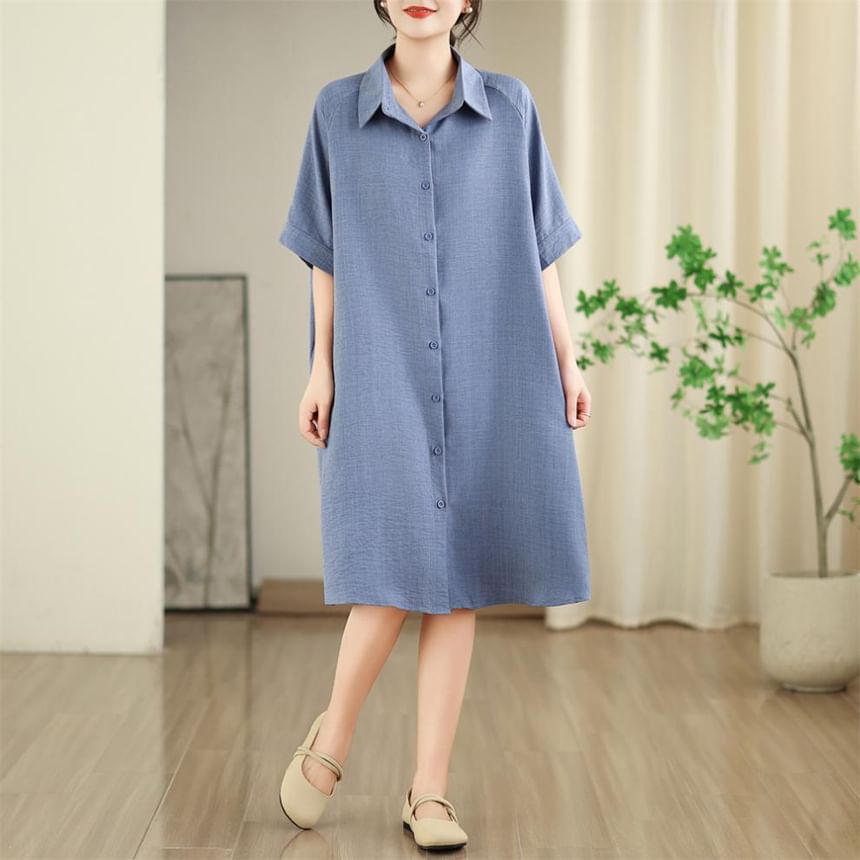 Sashed Long Shirt with Elbow-Length Sleeves