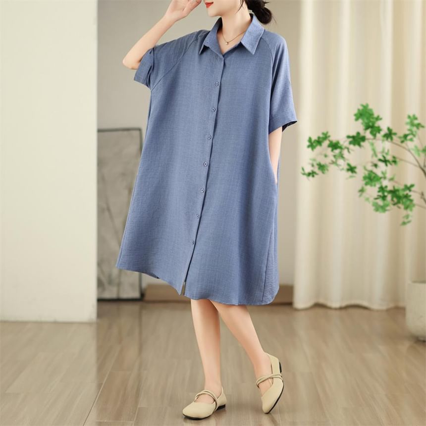 Sashed Long Shirt with Elbow-Length Sleeves