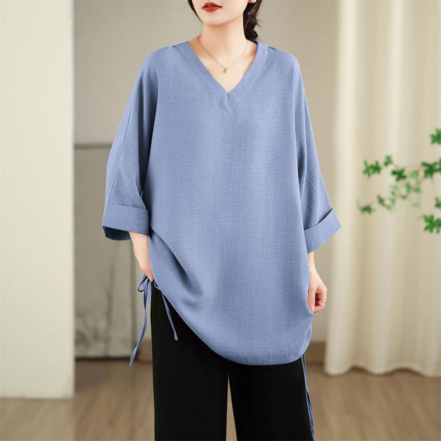 V-Neck Tunic with Three-Quarter Sleeves