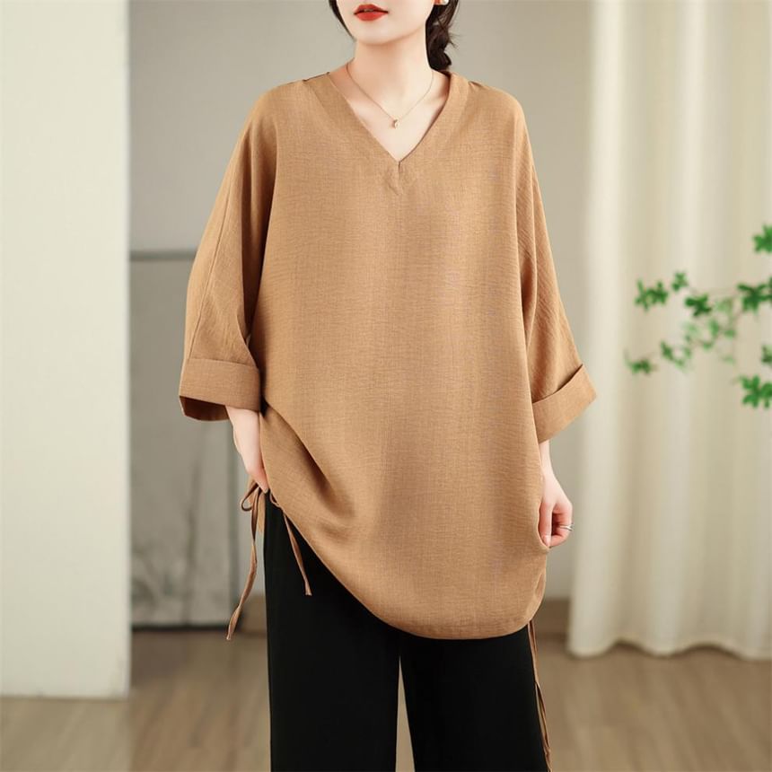V-Neck Tunic with Three-Quarter Sleeves
