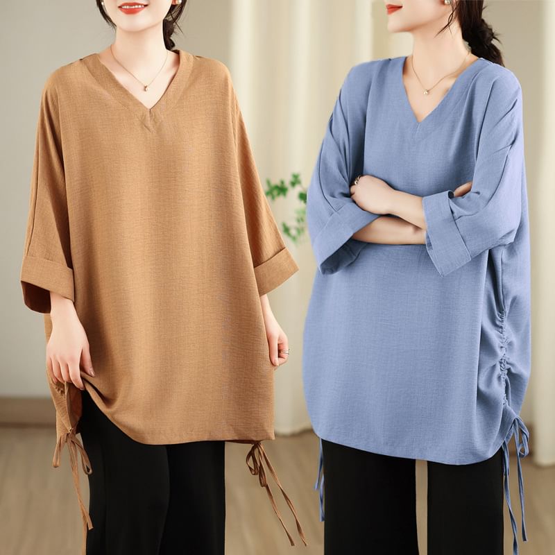 V-Neck Tunic with Three-Quarter Sleeves