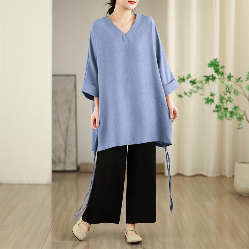 V-Neck Tunic with Three-Quarter Sleeves