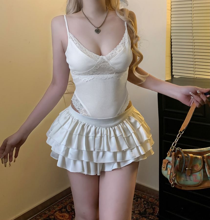 Spaghetti Strap V-Neck Lace Bodysuit