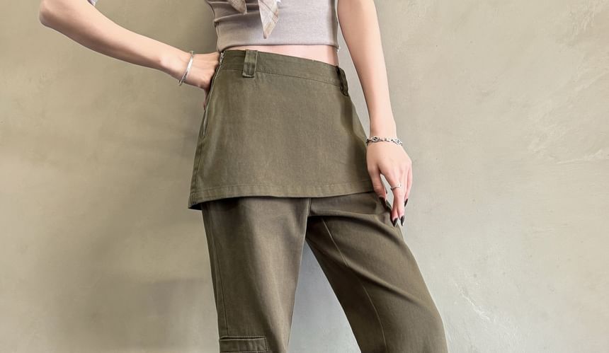 Skirt Overlay Flared Cargo High-Waisted Jeans