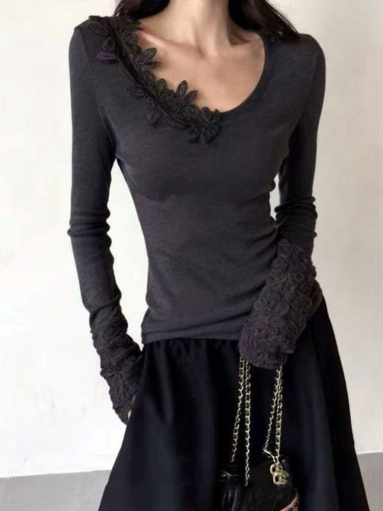 Scoop Neck Lace Panel Slim Fit Tee
