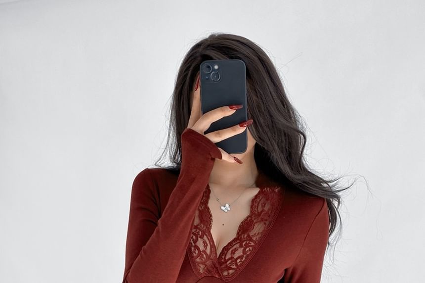 V-Neck Lace Panel Top