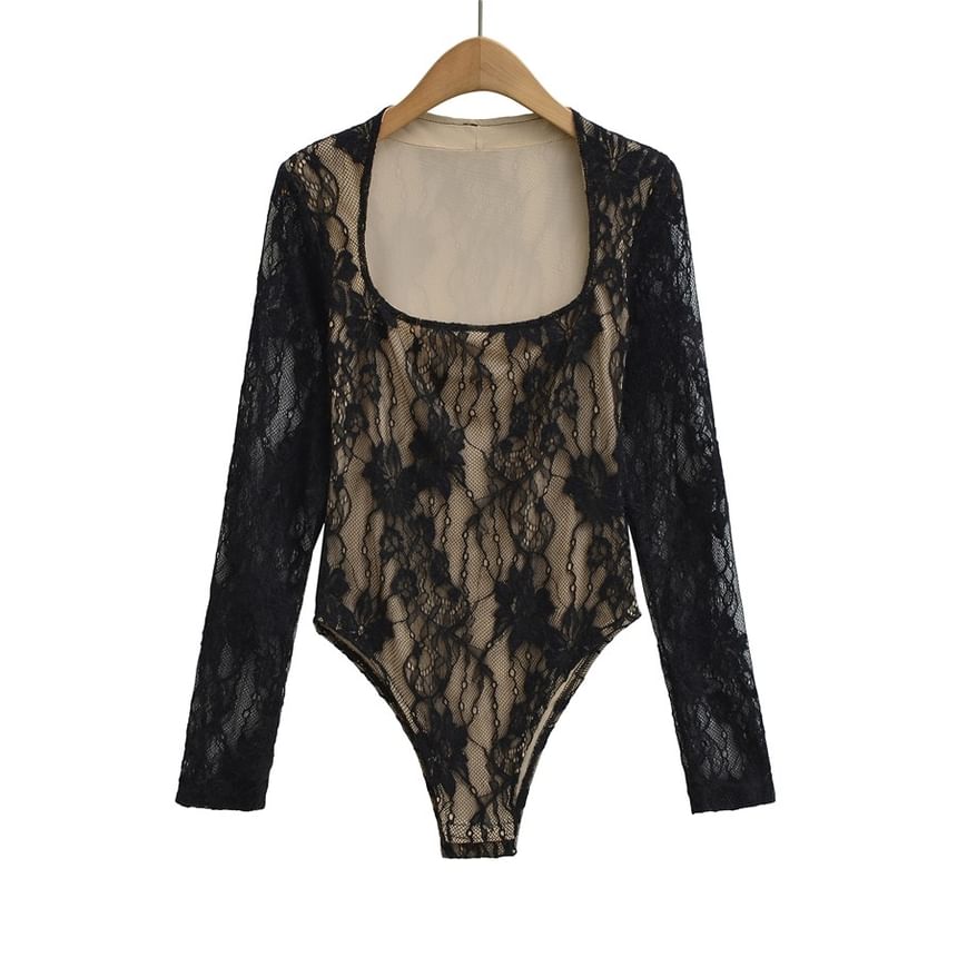 Square Neck Lace Overlay Bodysuit