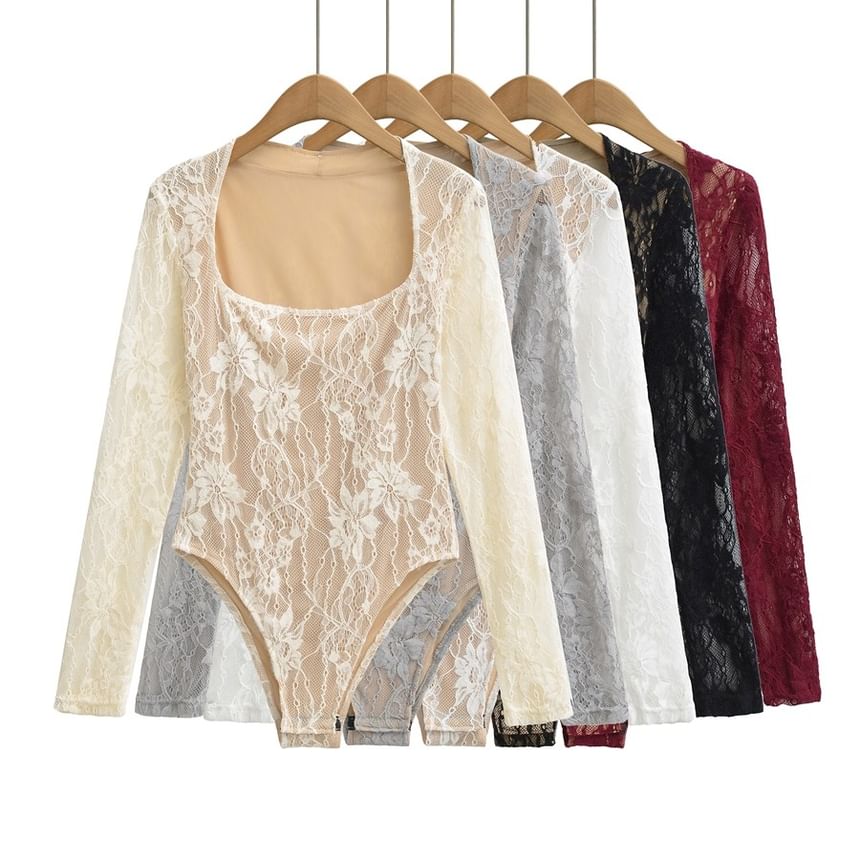 Square Neck Lace Overlay Bodysuit