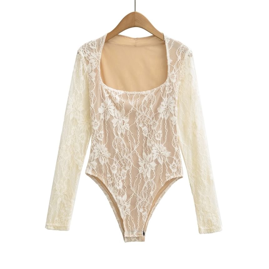 Square Neck Lace Overlay Bodysuit