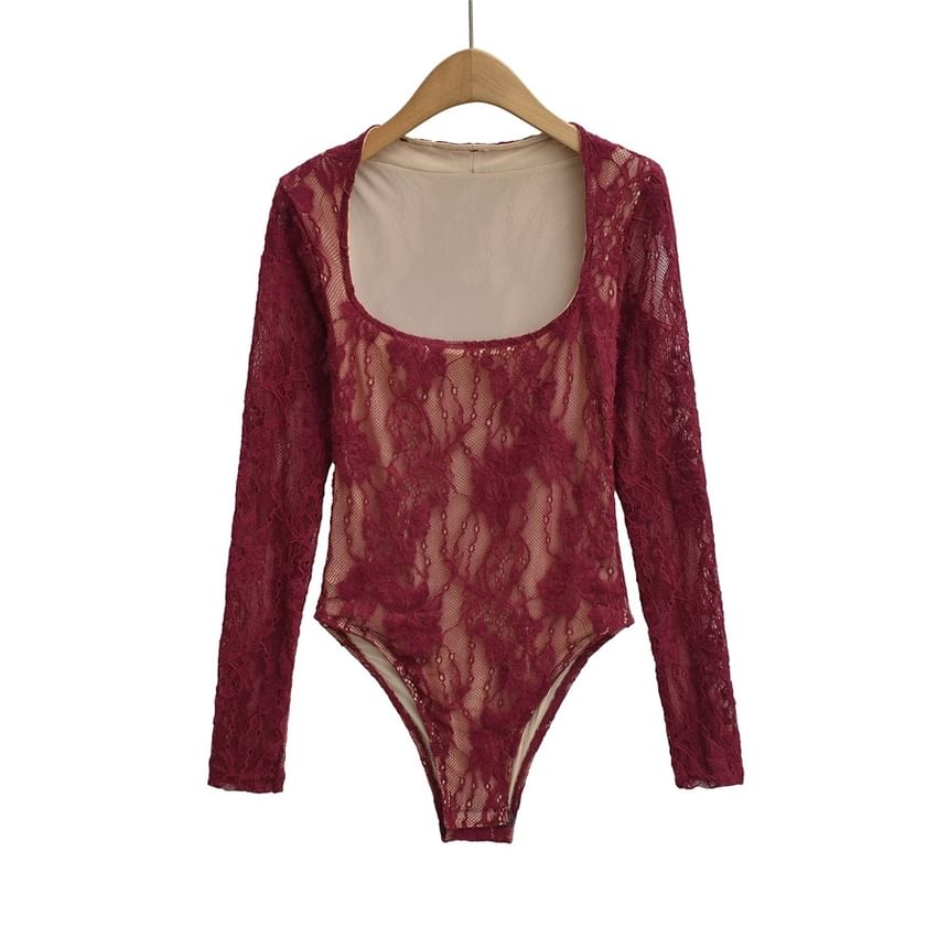 Square Neck Lace Overlay Bodysuit