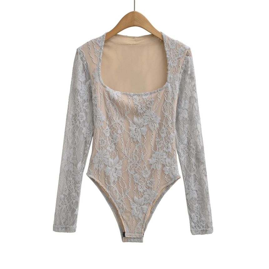 Square Neck Lace Overlay Bodysuit