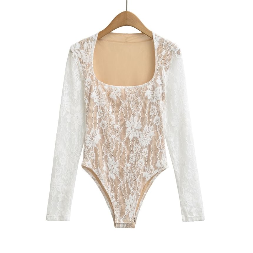 Square Neck Lace Overlay Bodysuit