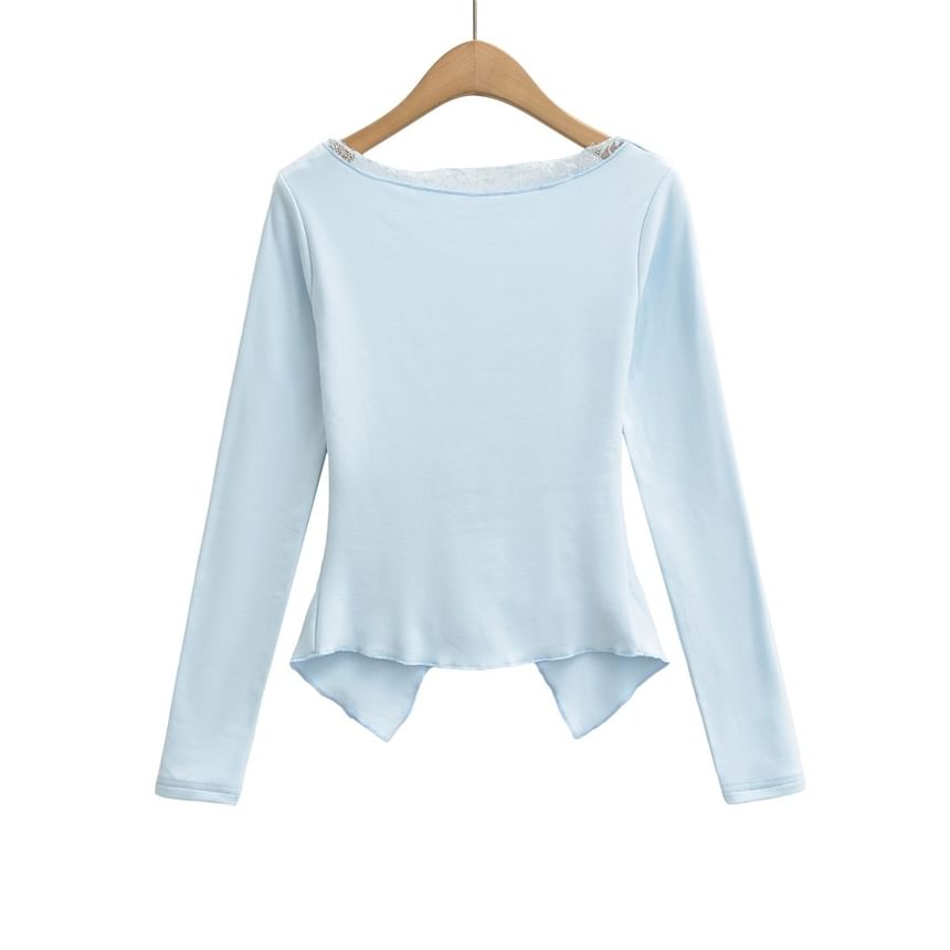 V-Neck Mock Two-Piece Lace Panel Top