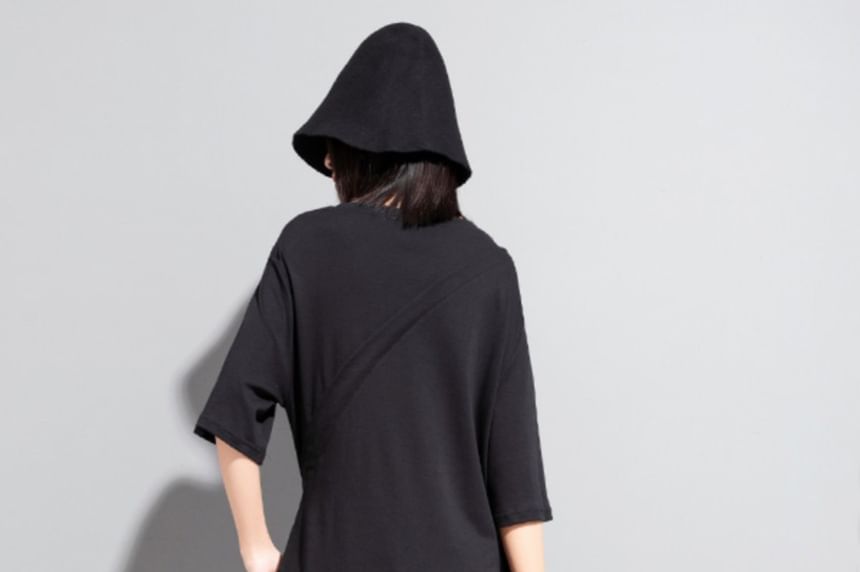 Elbow Sleeve Mock Two-Piece Tie-Up Top with High-Low Hem