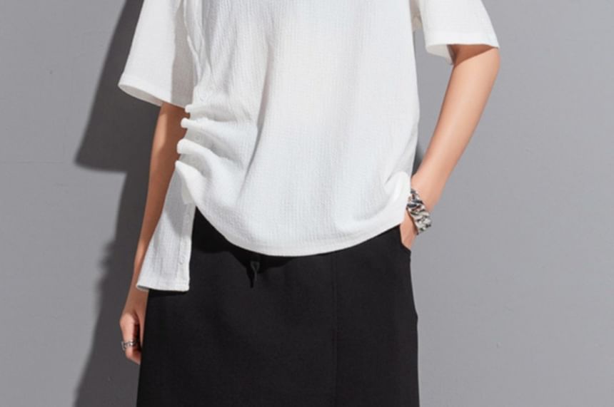 Ruched Asymmetric Crew Tee in Solid Hue