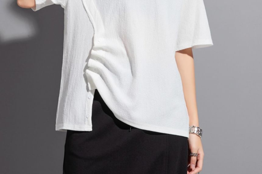 Ruched Asymmetric Crew Tee in Solid Hue