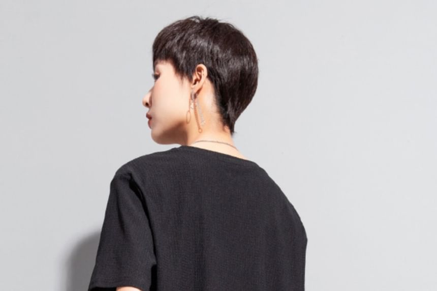 Ruched Asymmetric Crew Tee in Solid Hue