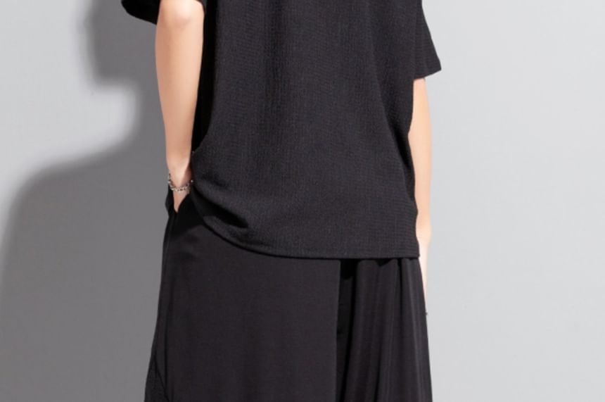 Ruched Asymmetric Crew Tee in Solid Hue