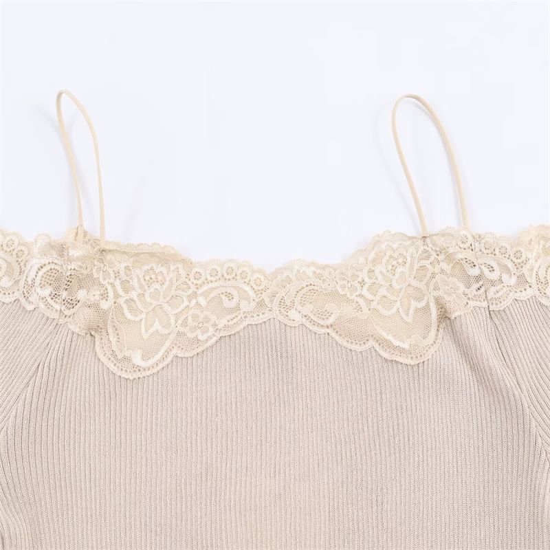 Ribbed Knit Cold-Shoulder Top with Lace Trim