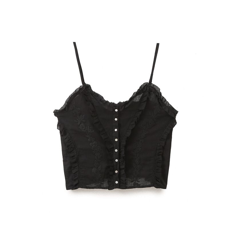 Button-Front Ruffle Crop Cami