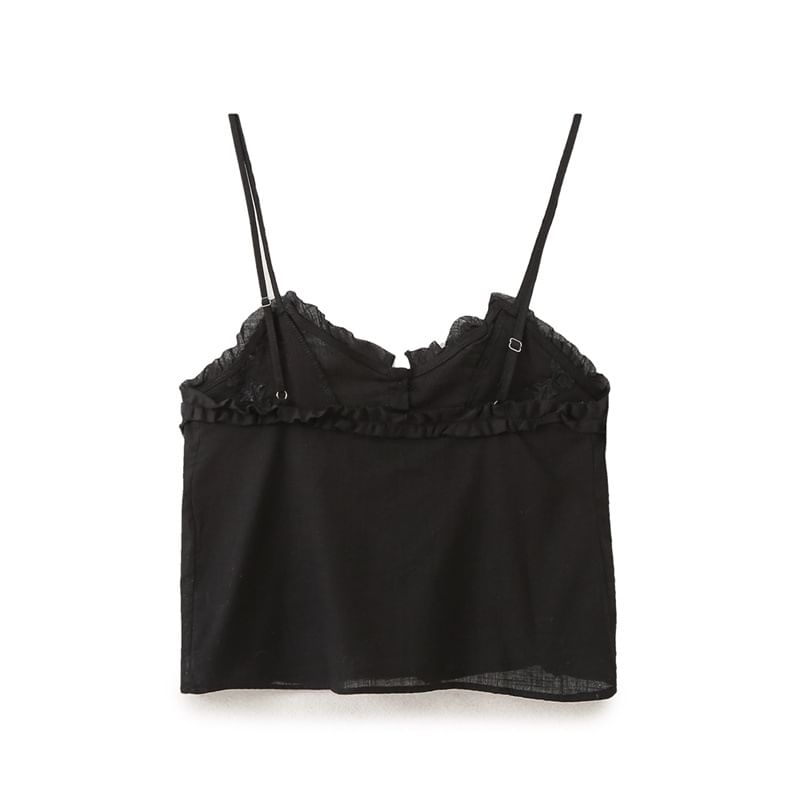 Button-Front Ruffle Crop Cami