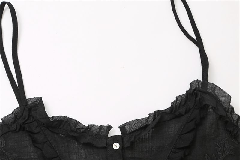 Button-Front Ruffle Crop Cami