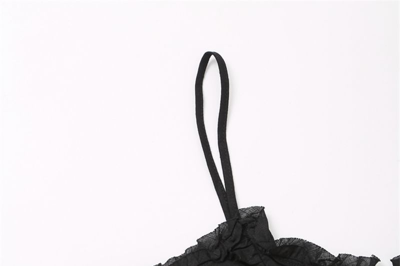 Button-Front Ruffle Crop Cami