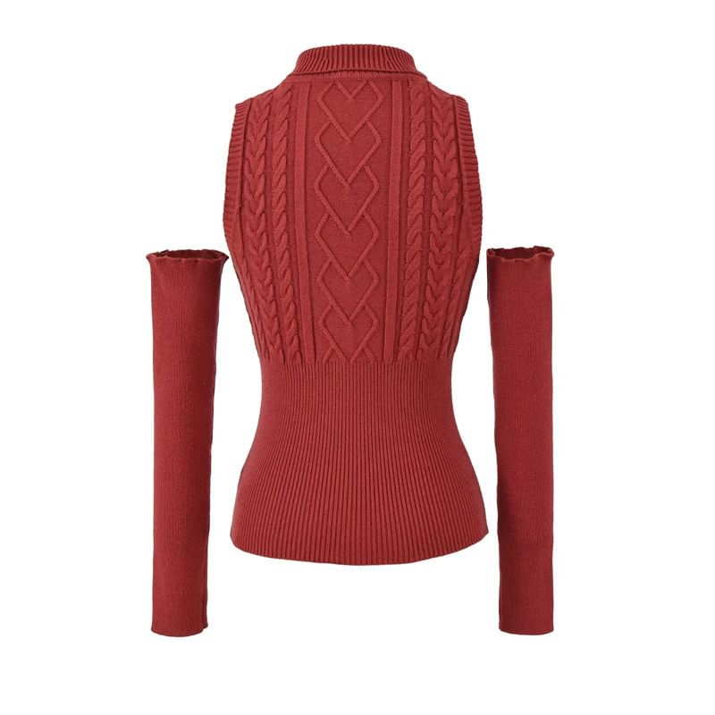 Lace-Up Mock Neck Sleeveless Knit with Arm Covers