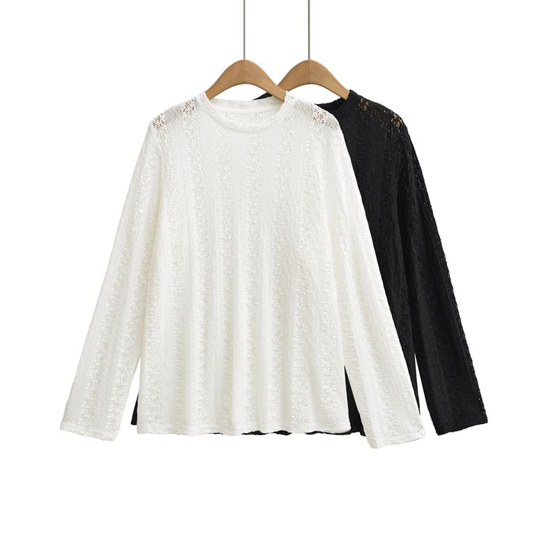 Crew Neck Lace Long Sleeve Top