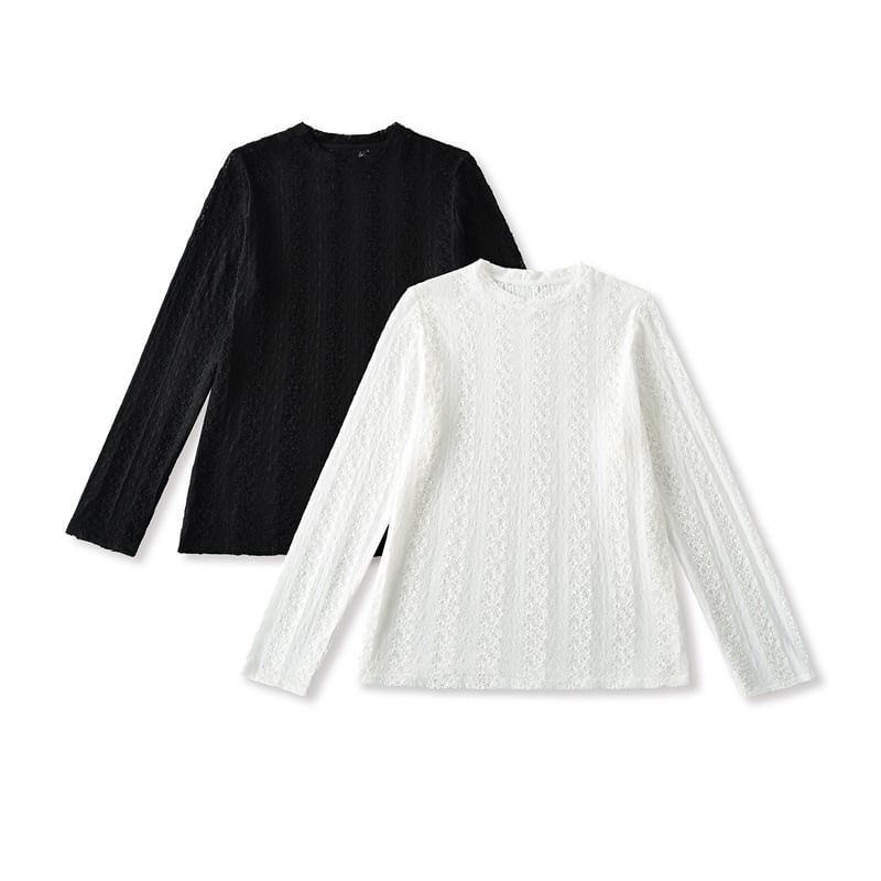 Crew Neck Lace Long Sleeve Top