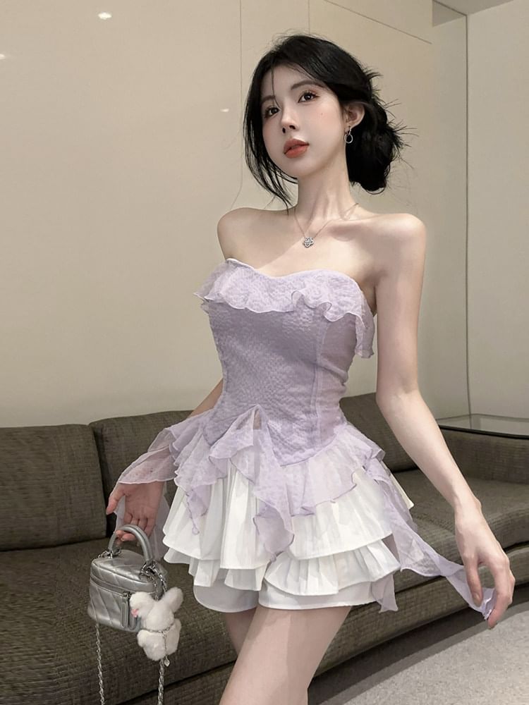Ruffle Tube Top & High-Waist Skort Set
