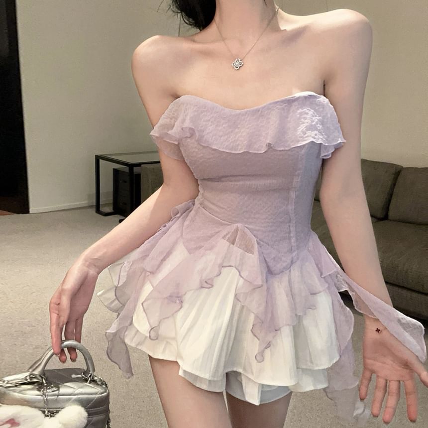 Ruffle Tube Top & High-Waist Skort Set