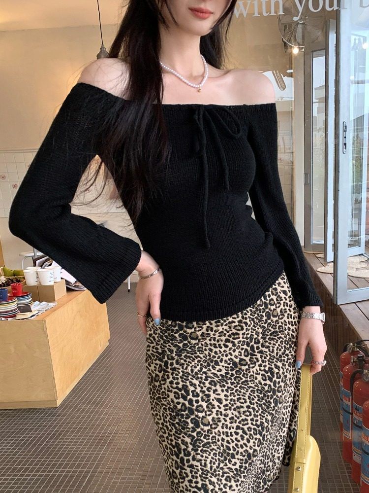Slim Off-Shoulder Crop Knit in Solid
