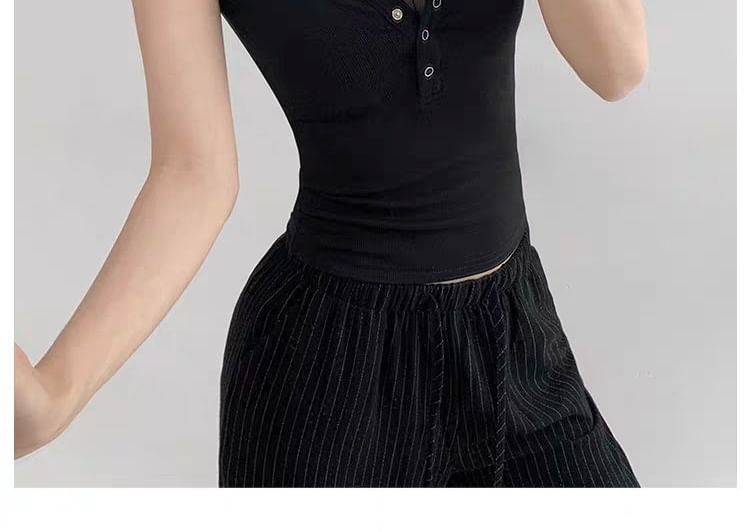 Mock Two Piece Lace Trim Henley Camisole