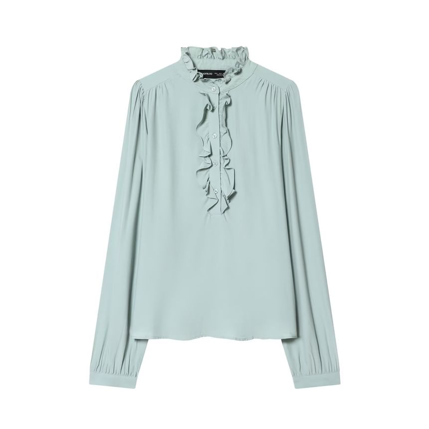 Ruffle Trim Collar Long Sleeve Blouse