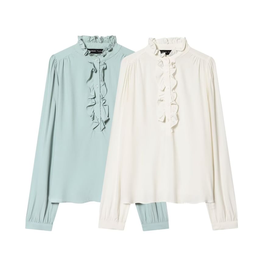 Ruffle Trim Collar Long Sleeve Blouse