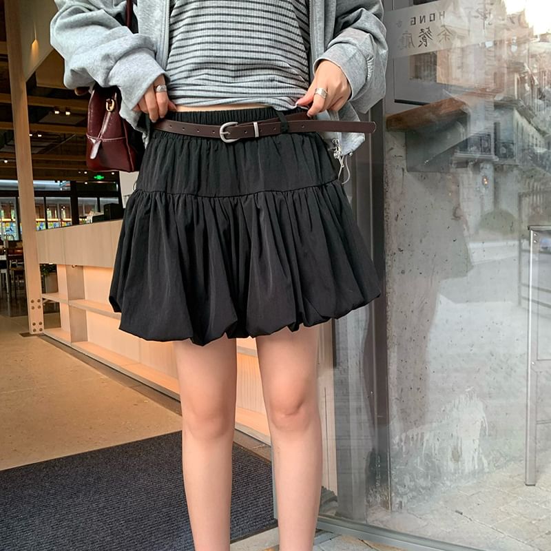 Mini A-Line Skirt with Belt - Low Rise Plain