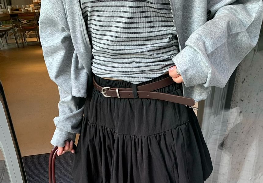 Mini A-Line Skirt with Belt - Low Rise Plain