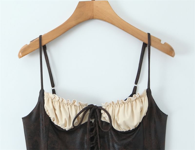 Lace Up Two Tone Crop Camisole