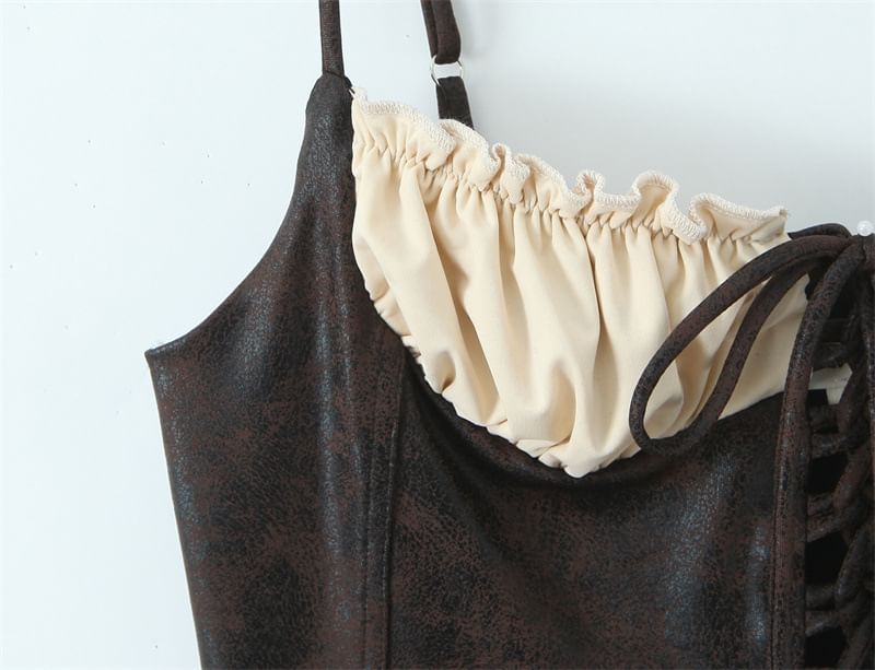 Lace Up Two Tone Crop Camisole